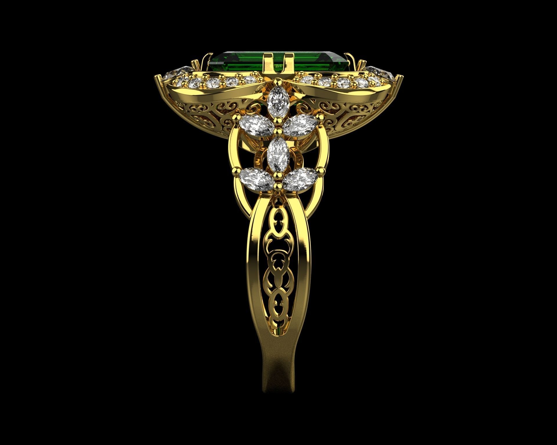 Ring with emerald and diamonds 016119 3D print model_5