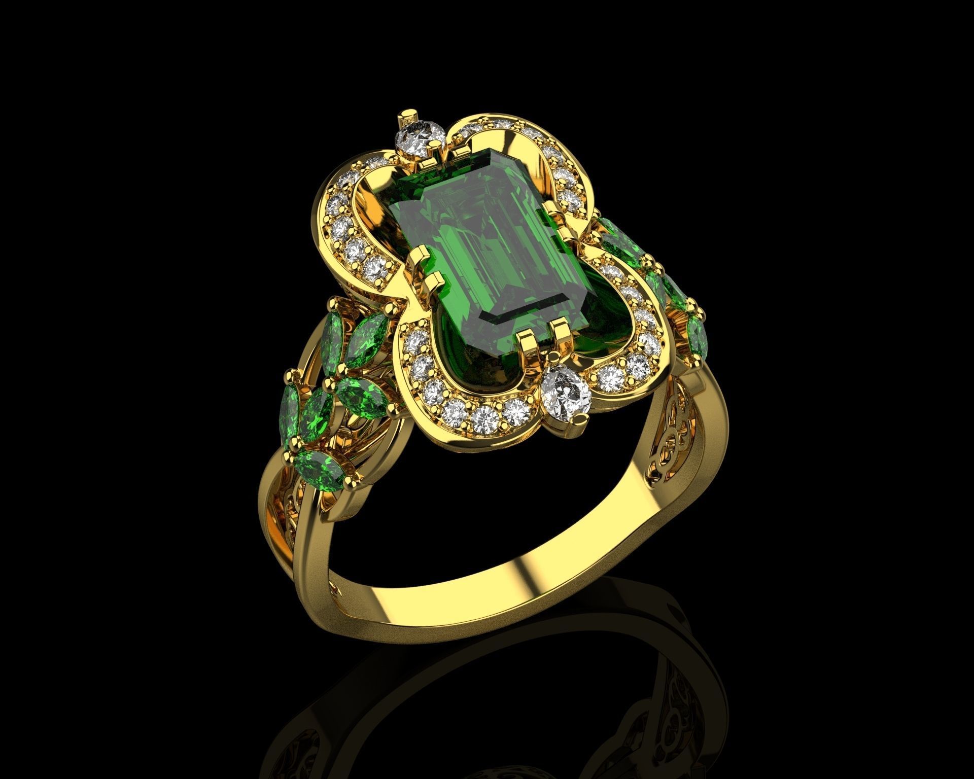 Ring with emerald and diamonds 016119 3D print model_16