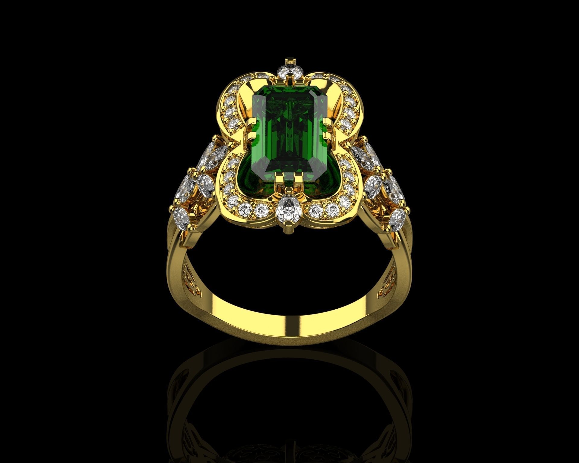 Ring with emerald and diamonds 016119 3D print model_6