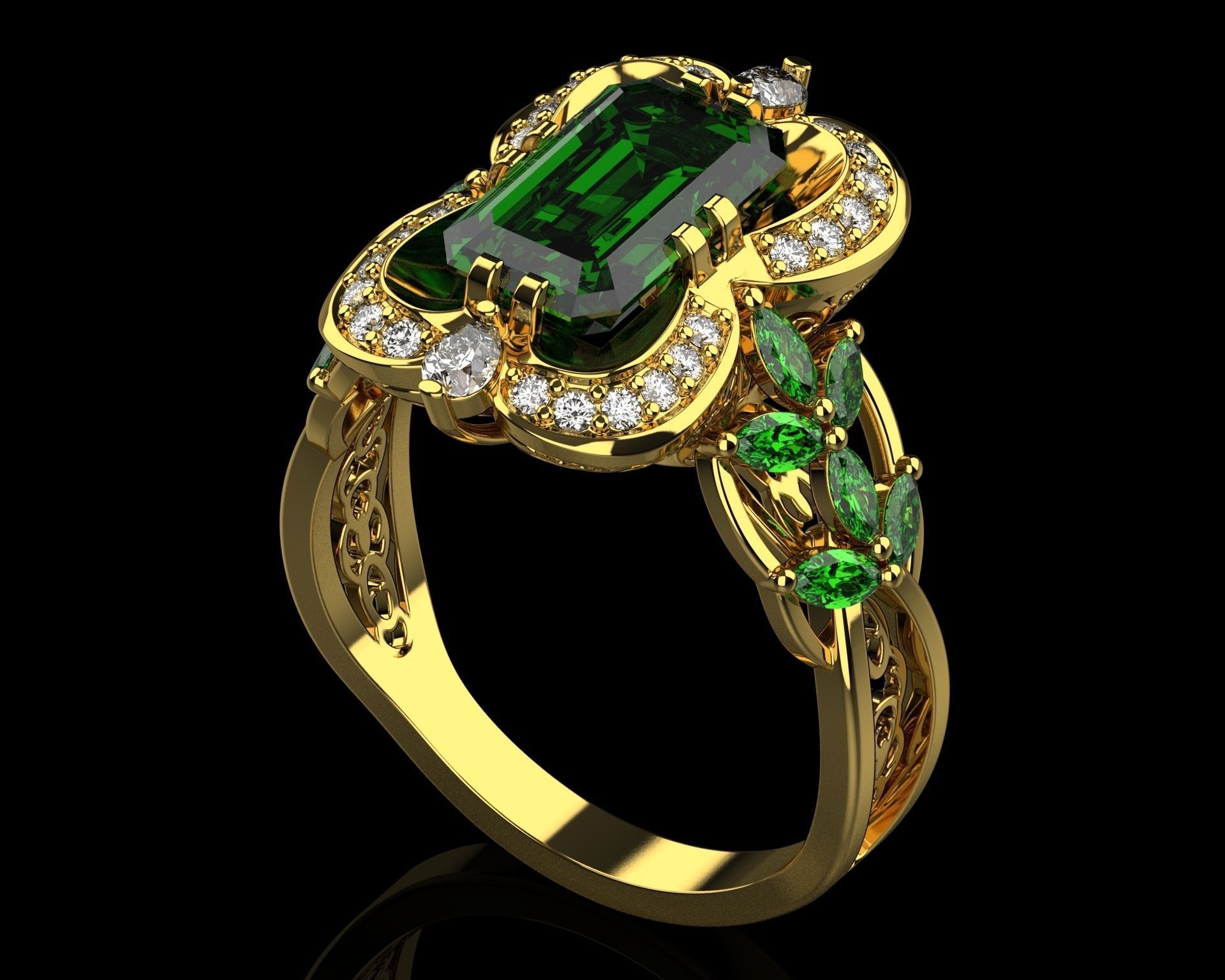 Ring with emerald and diamonds 016119 3D print model_8