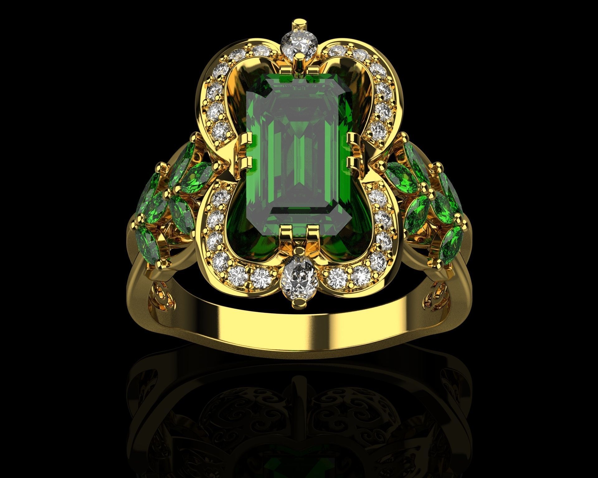 Ring with emerald and diamonds 016119 3D print model_15