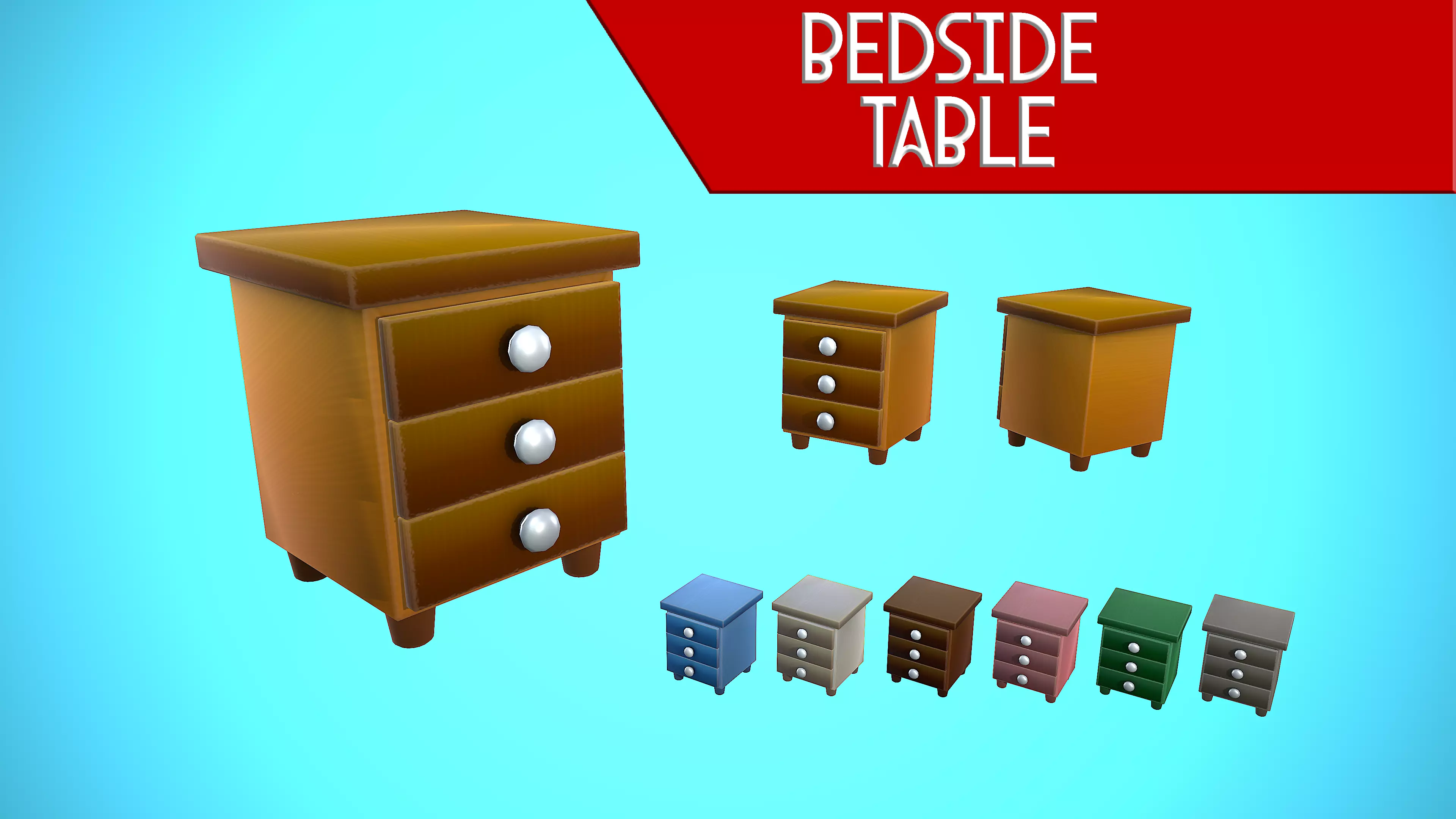 BEDSIDE TABLE FURNITURE CARTOON STYLIZED Low-poly 3D model_0