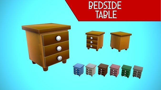 BEDSIDE TABLE FURNITURE CARTOON STYLIZED Low-poly 3D model