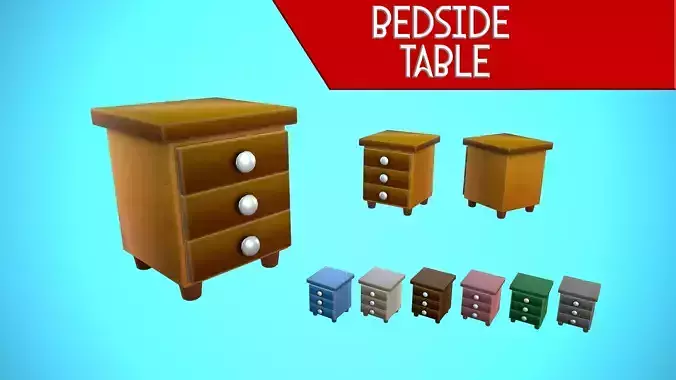 BEDSIDE TABLE FURNITURE CARTOON STYLIZED Low-poly 3D model