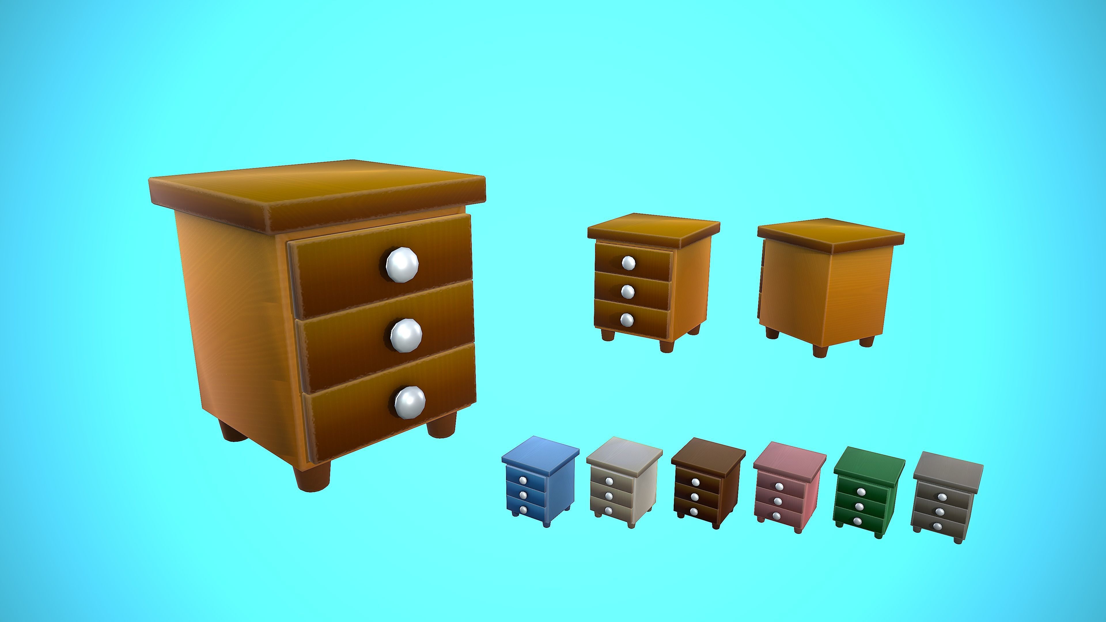 BEDSIDE TABLE FURNITURE CARTOON STYLIZED Low-poly 3D model_3