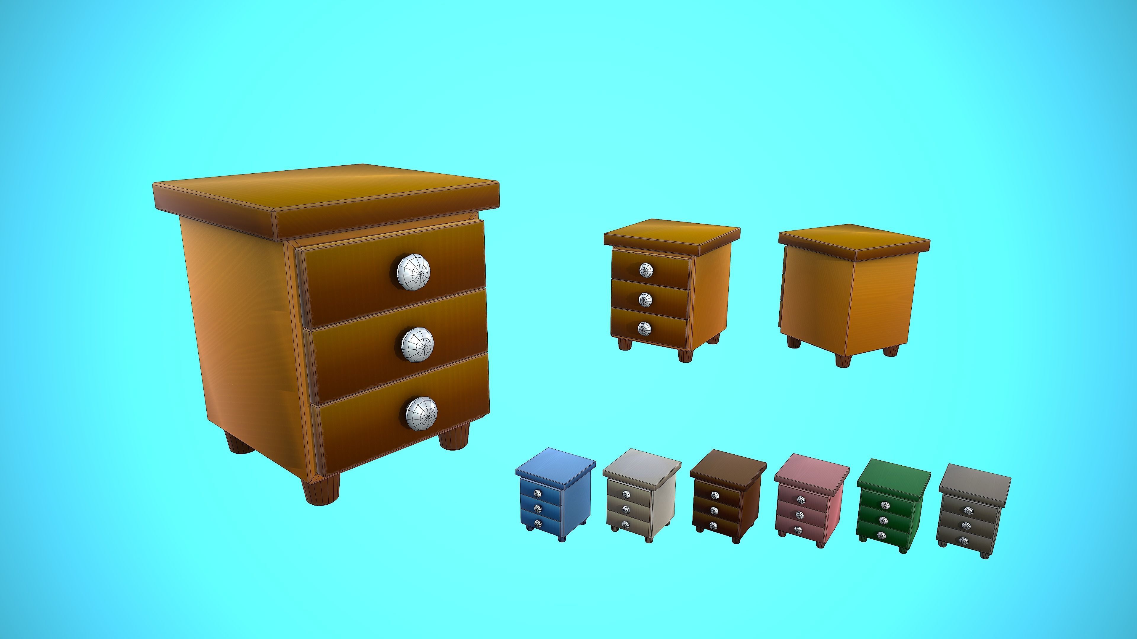 BEDSIDE TABLE FURNITURE CARTOON STYLIZED Low-poly 3D model_4