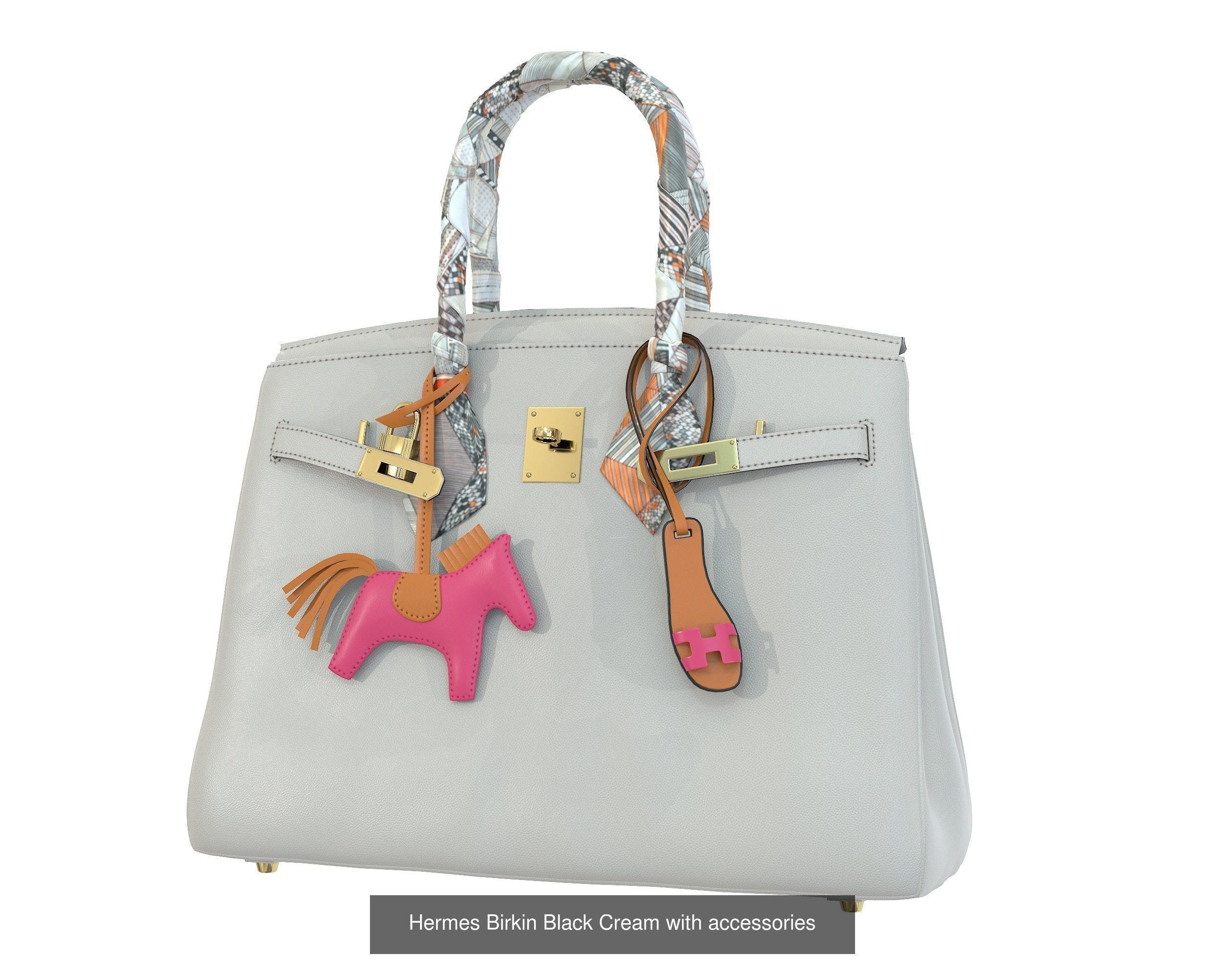 Hermes Birkin Bag with accessories 3D Model Collection_10