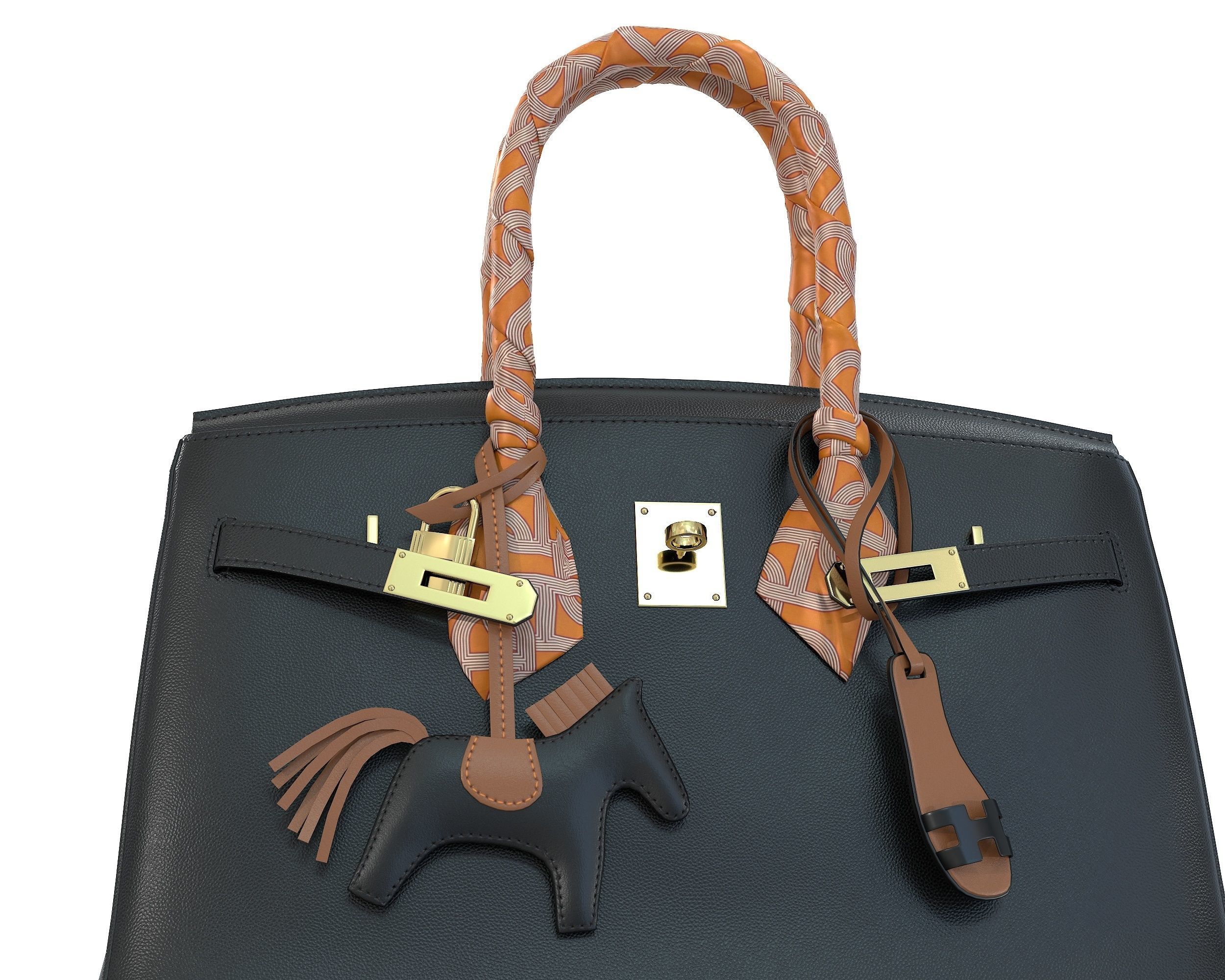 Hermes Birkin Bag with accessories 3D Model Collection_7