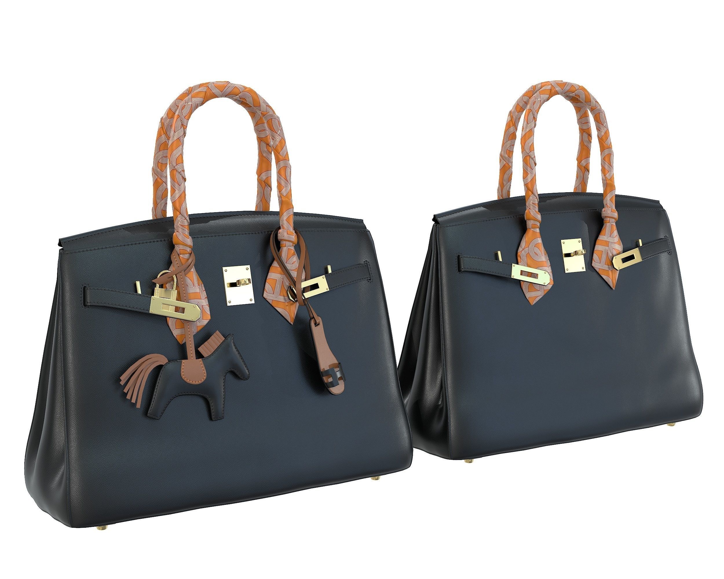 Hermes Birkin Bag with accessories 3D Model Collection_5