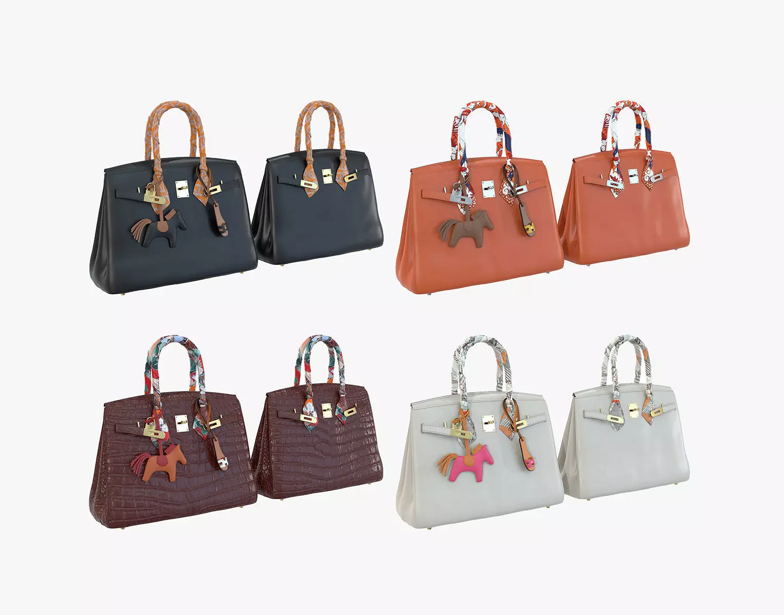 Hermes Birkin Bag with accessories 3D Model Collection_0