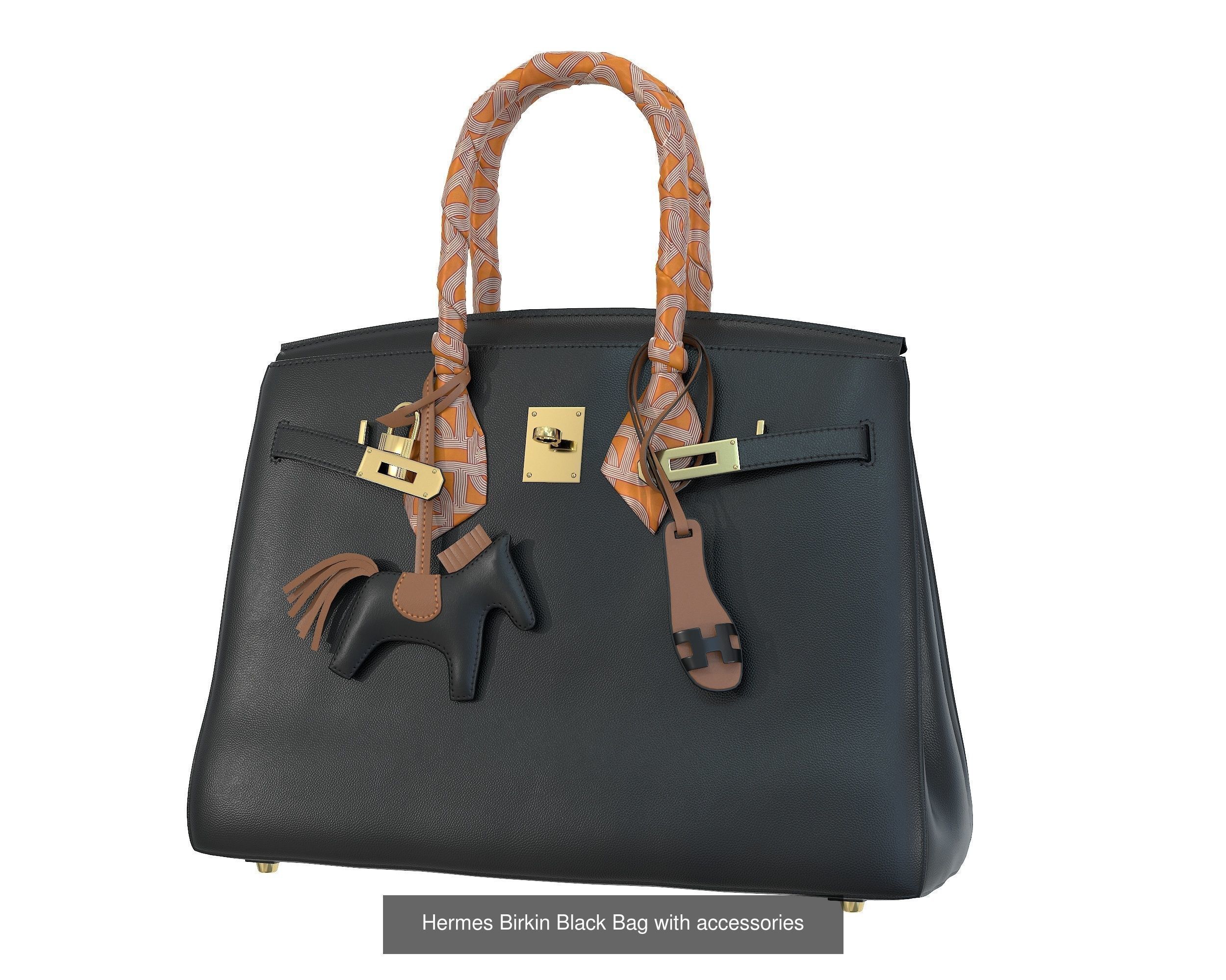 Hermes Birkin Bag with accessories 3D Model Collection_6