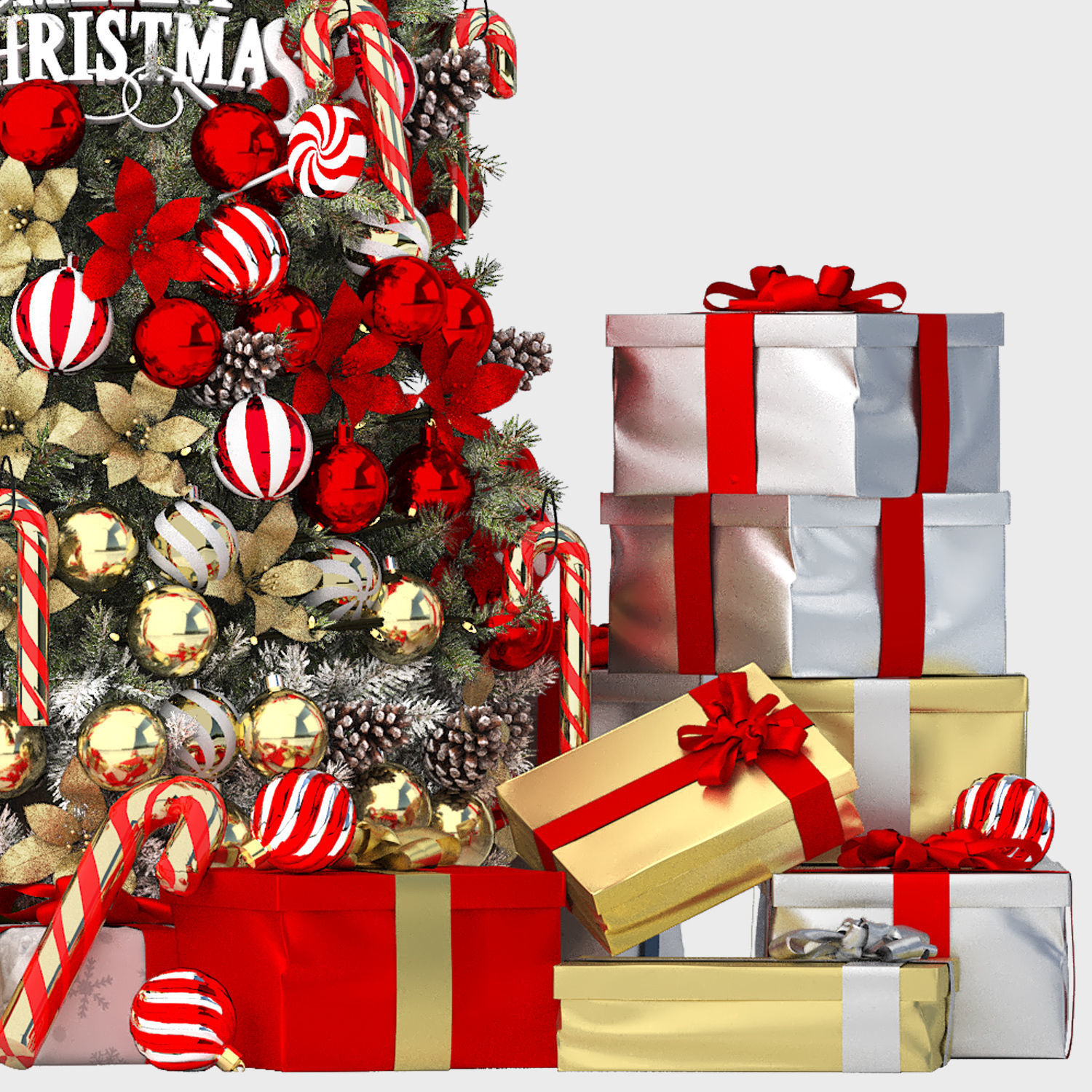 christmas trees and gift boxes collection 01 3D model_13