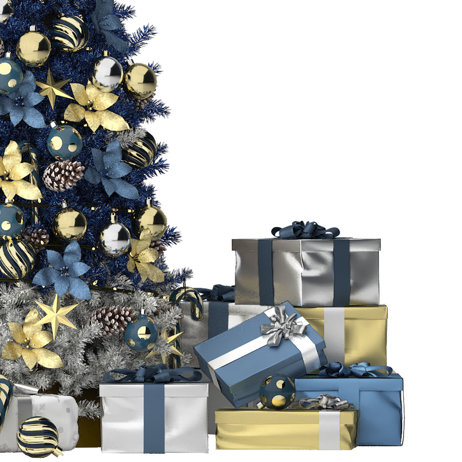 christmas trees and gift boxes collection 01 3D model_3