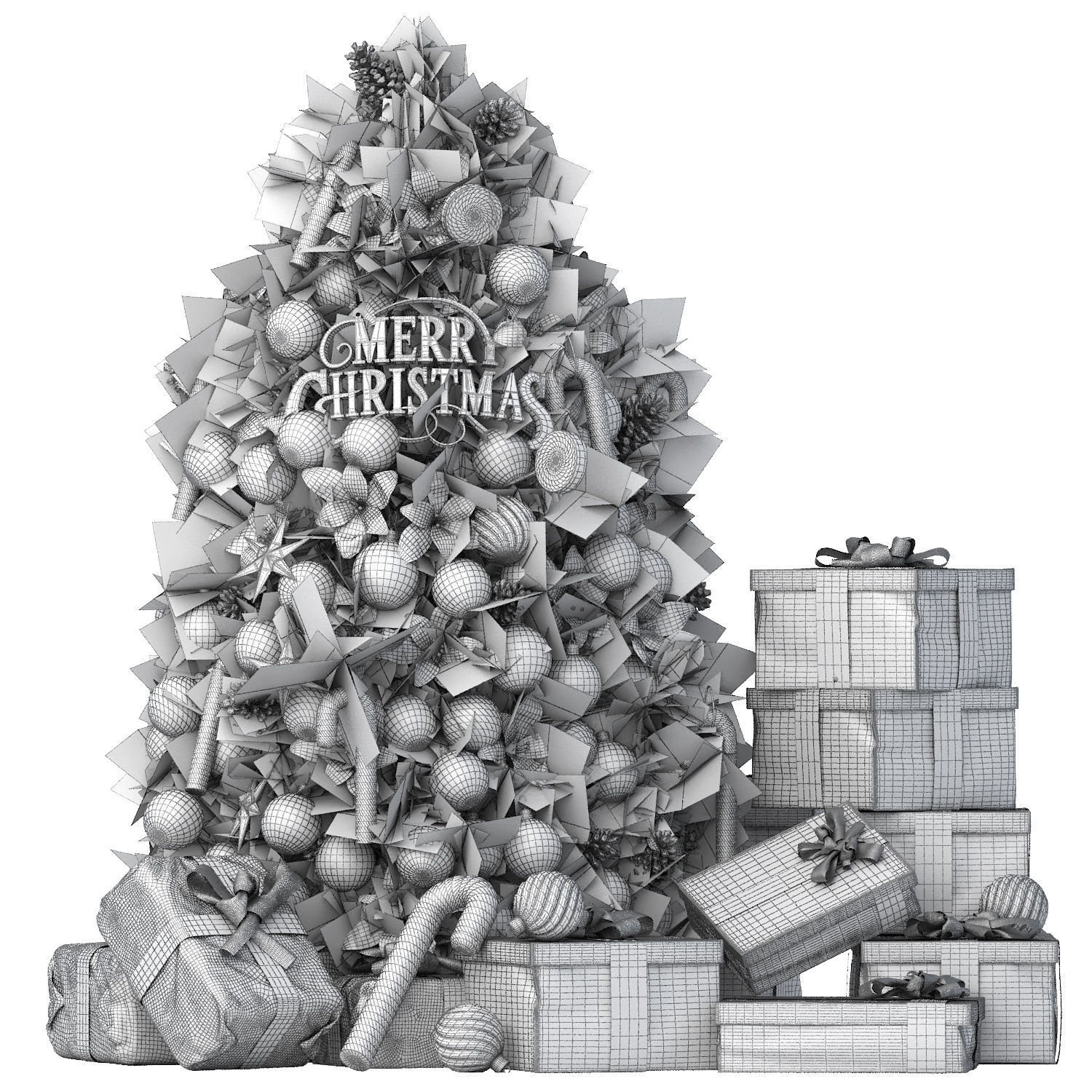 christmas trees and gift boxes collection 01 3D model_15