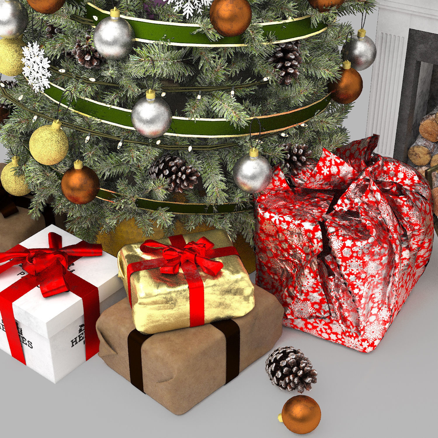 christmas trees and gift boxes collection 01 3D model_16