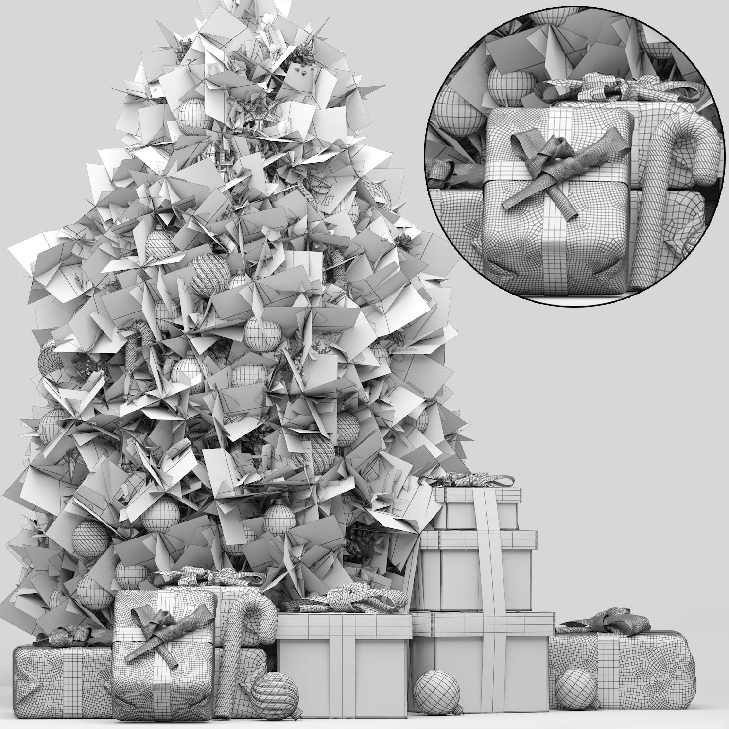 christmas trees and gift boxes collection 01 3D model_8