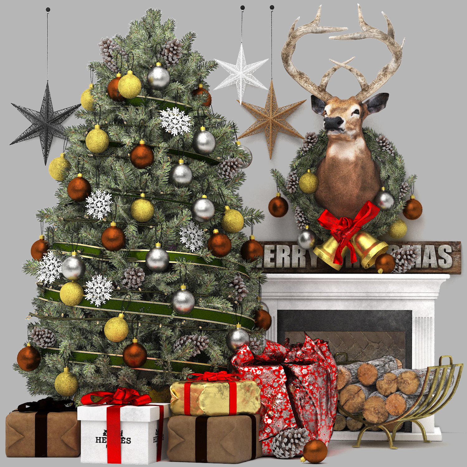 christmas trees and gift boxes collection 01 3D model_19