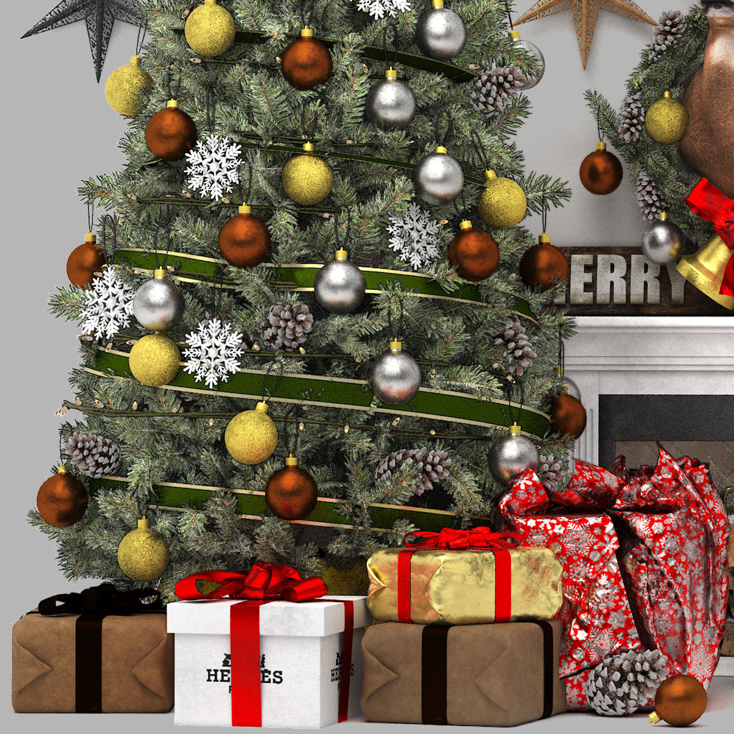 christmas trees and gift boxes collection 01 3D model_18