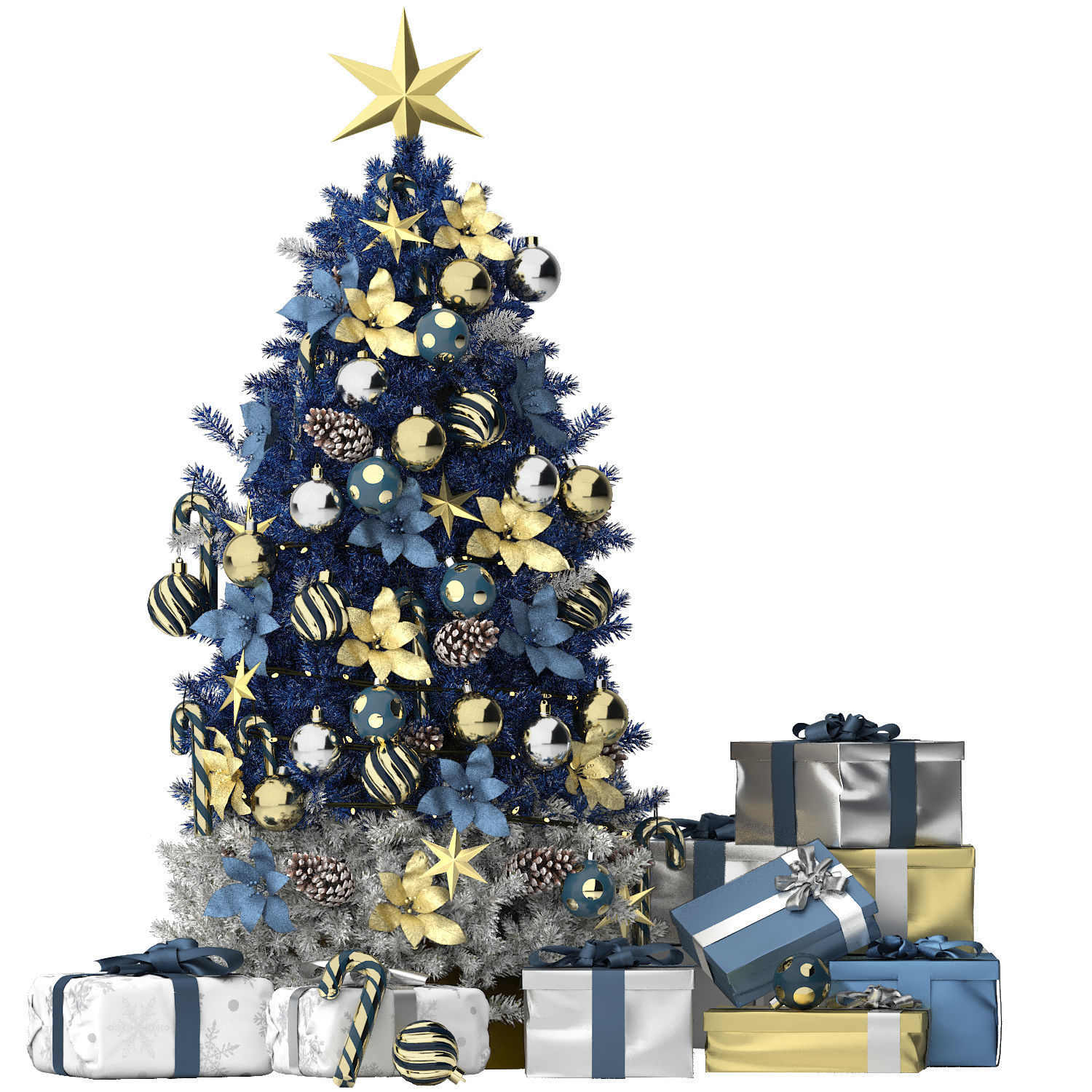 christmas trees and gift boxes collection 01 3D model_4