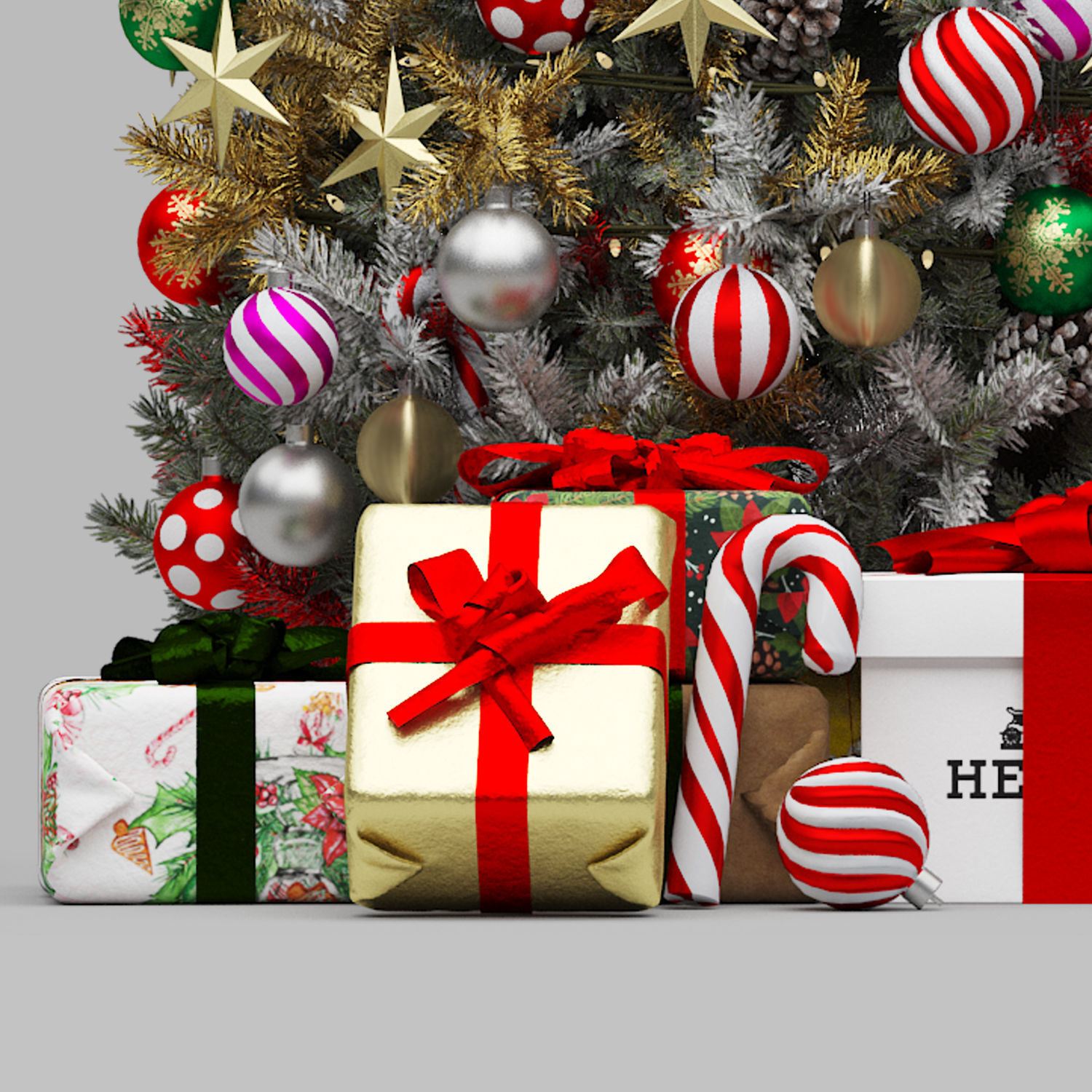 christmas trees and gift boxes collection 01 3D model_9