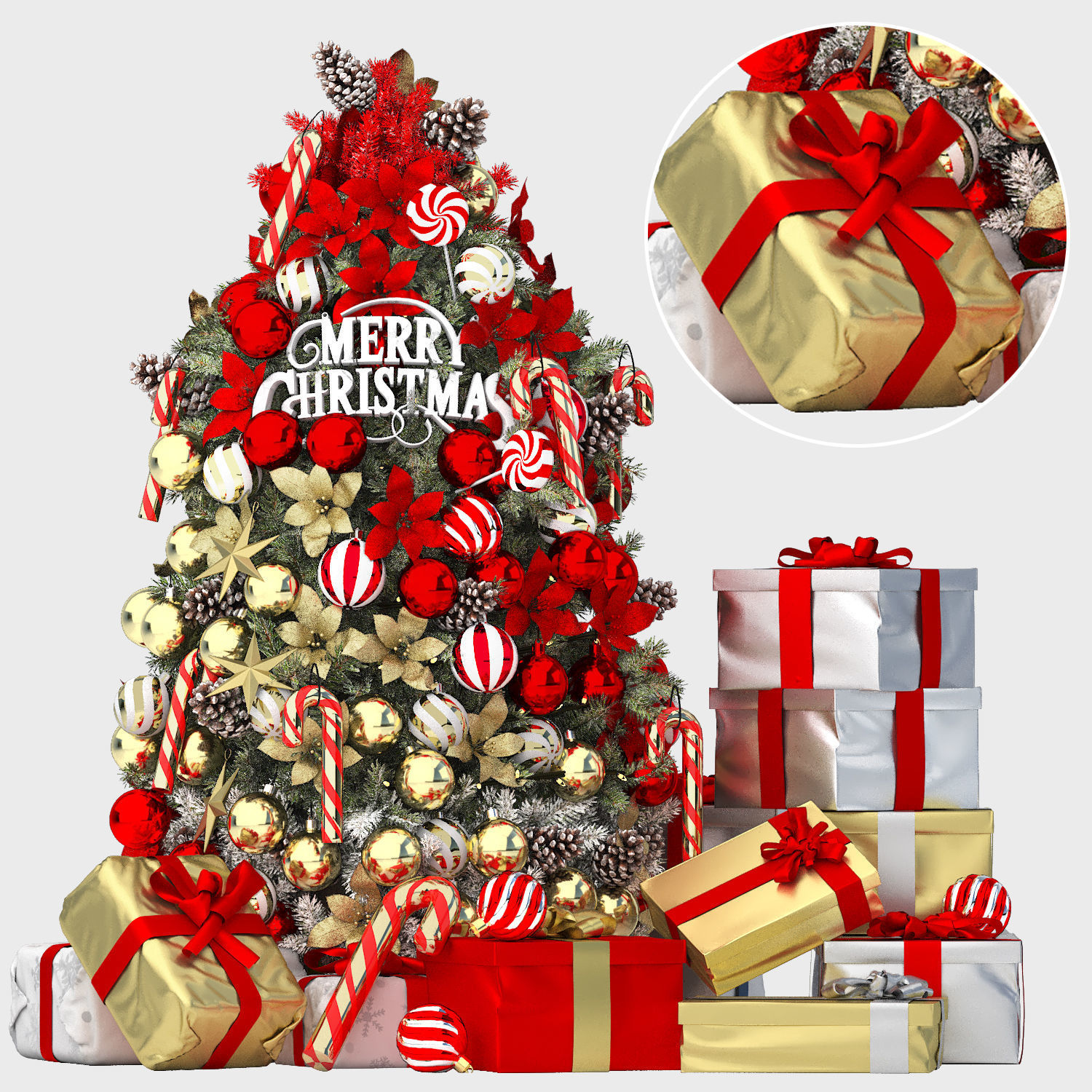 christmas trees and gift boxes collection 01 3D model_11