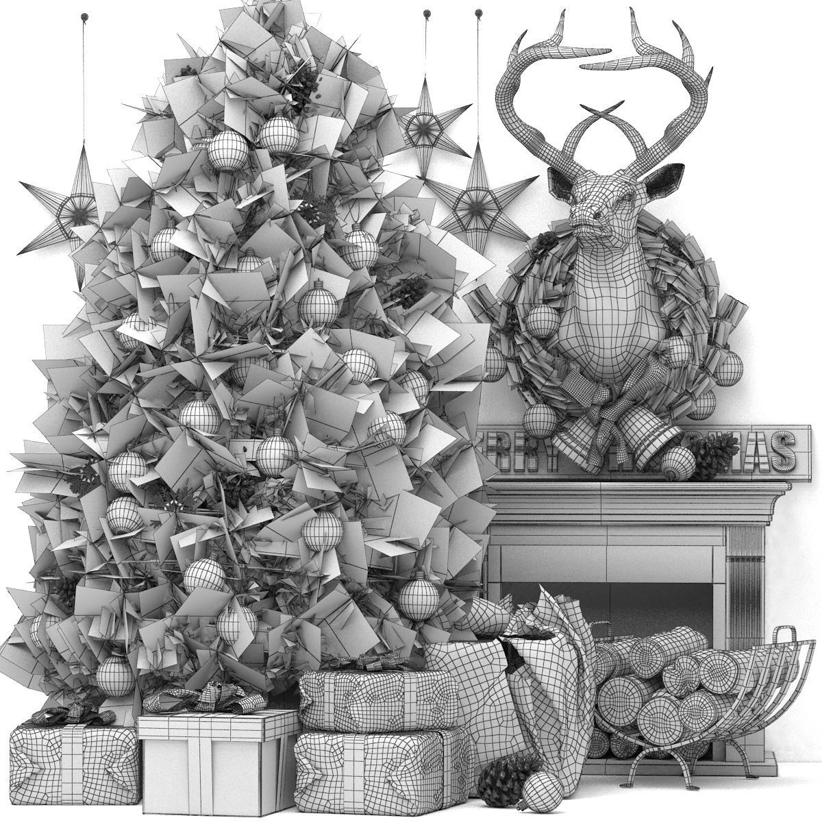 christmas trees and gift boxes collection 01 3D model_21