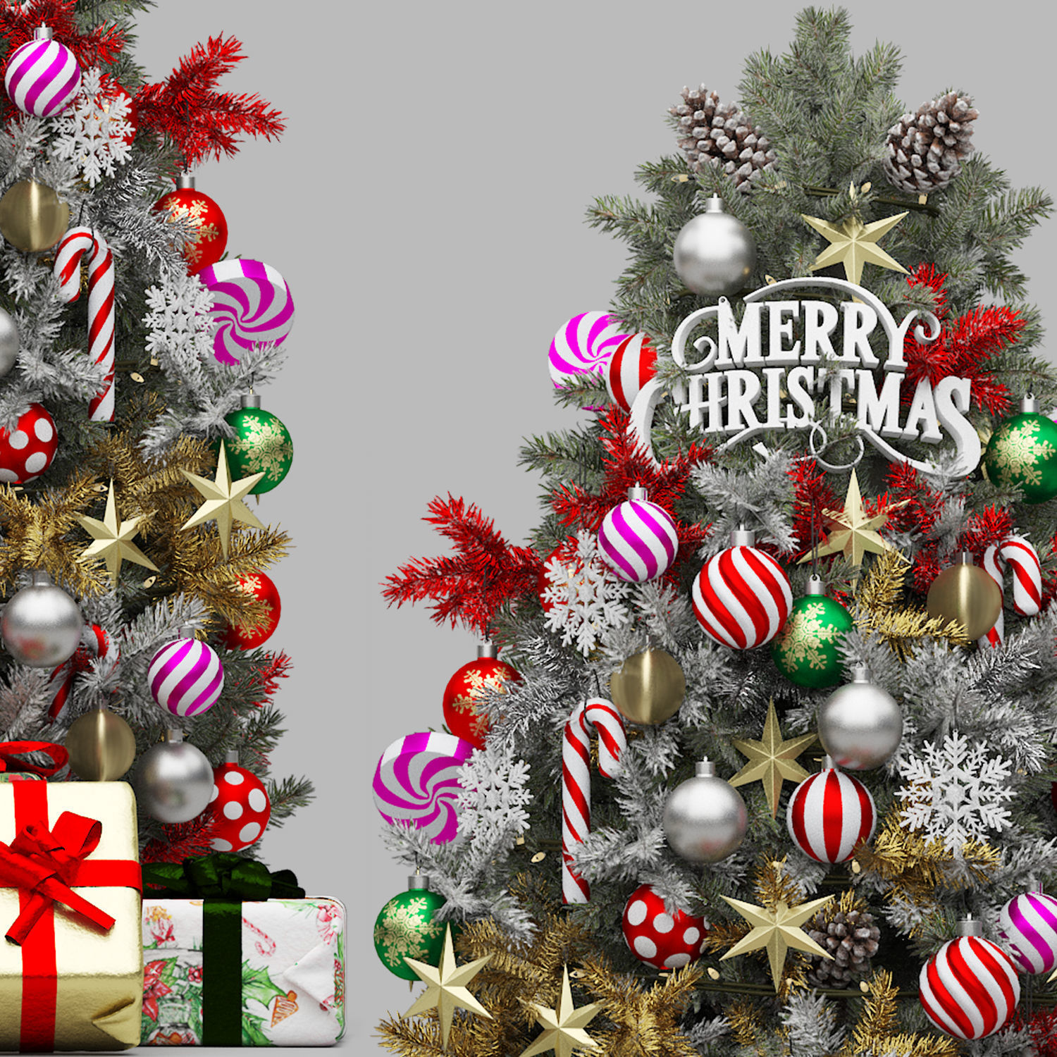 christmas trees and gift boxes collection 01 3D model_6