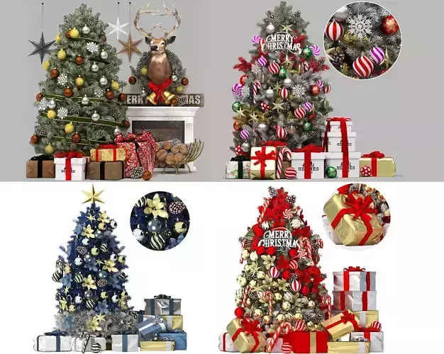 christmas trees and gift boxes collection 01 3D model