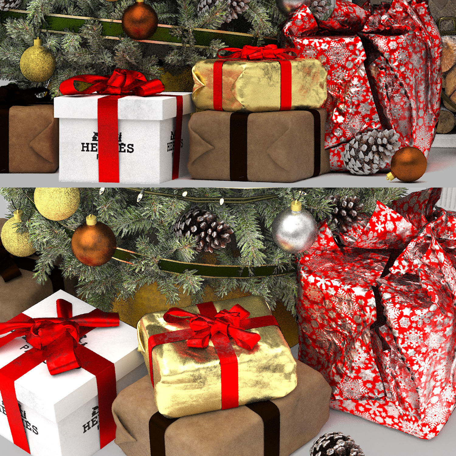 christmas trees and gift boxes collection 01 3D model_20