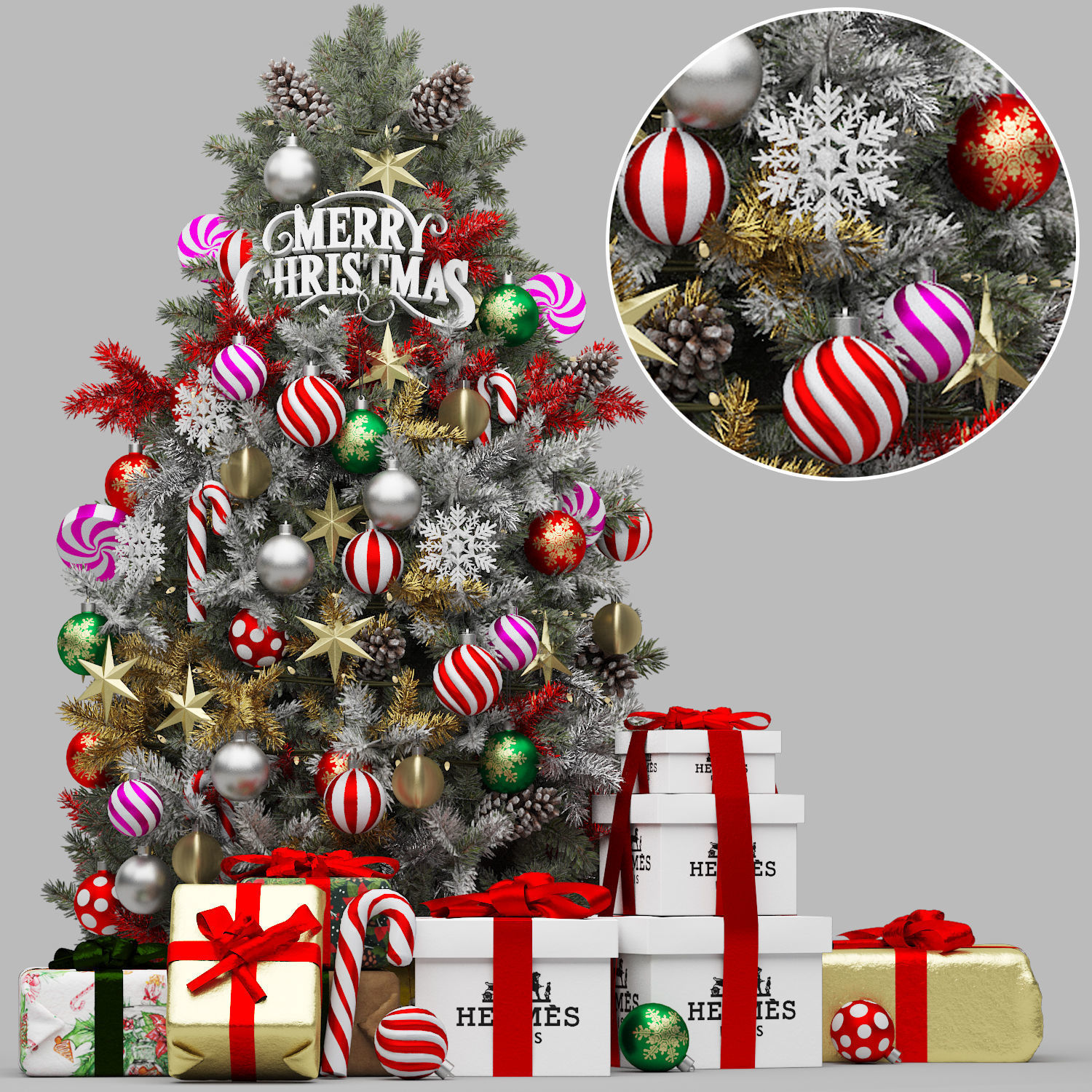 christmas trees and gift boxes collection 01 3D model_10