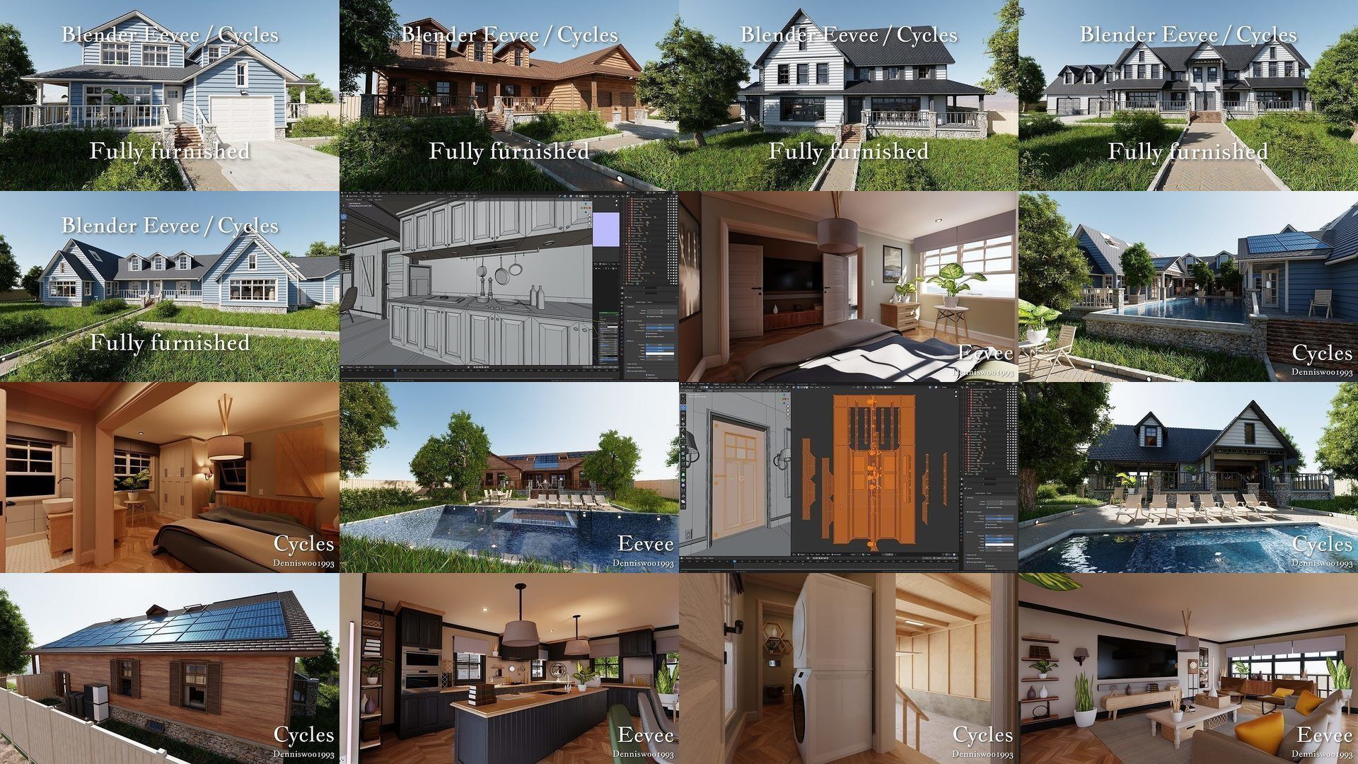 Modular Classic Style American 20 House pack with creation tool 3D Model Collection_24