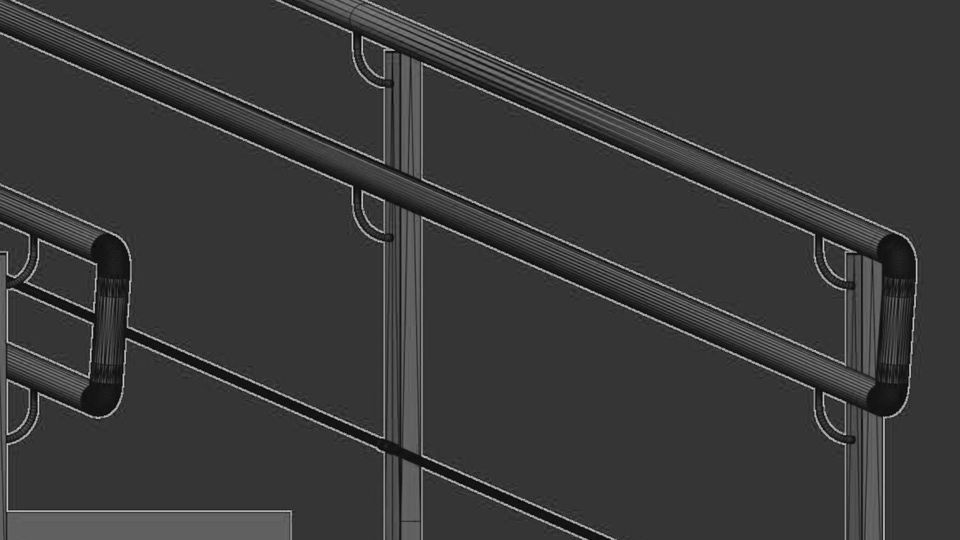 Metal ramp stairs with railing 3D model_17