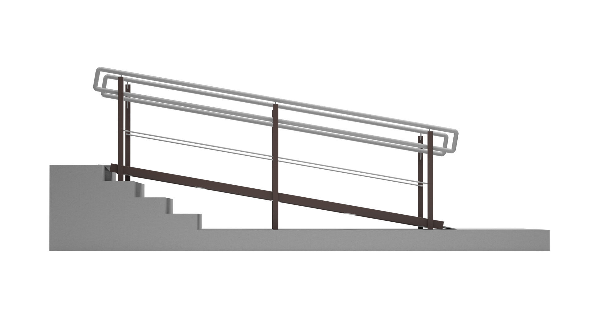 Metal ramp stairs with railing 3D model_4