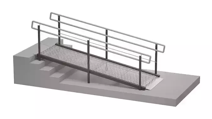Metal ramp stairs with railing 3D model