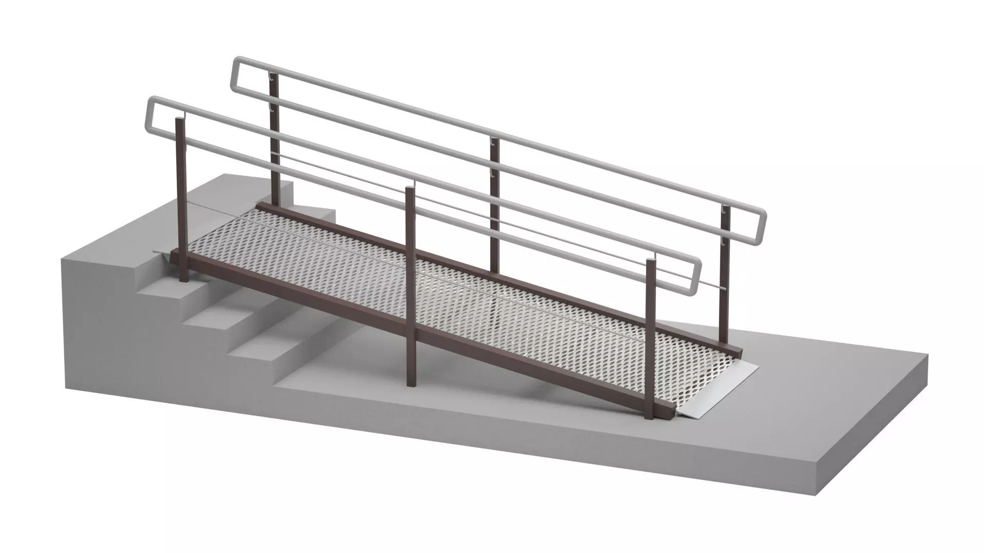 Metal ramp stairs with railing 3D model_0