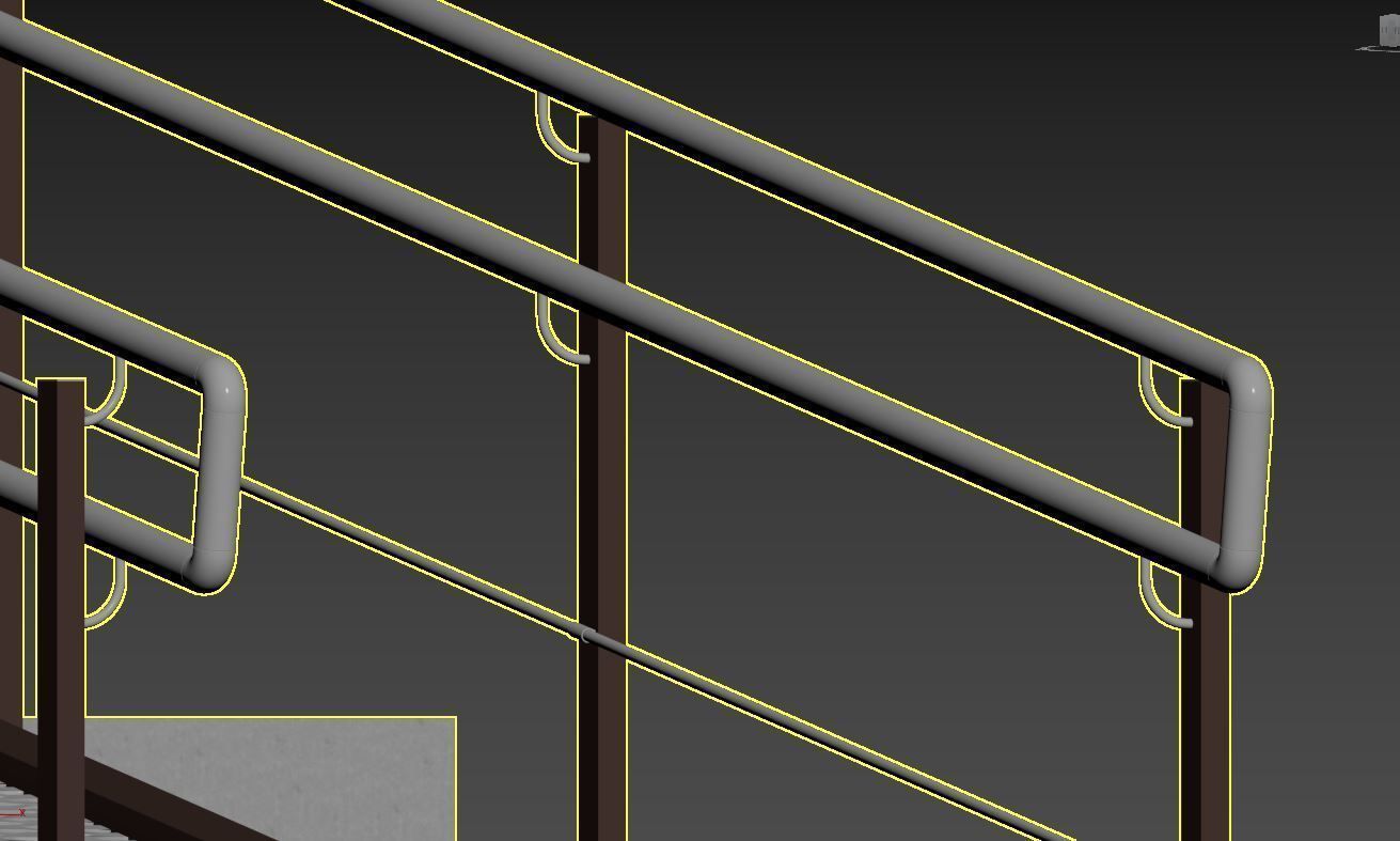 Metal ramp stairs with railing 3D model_12