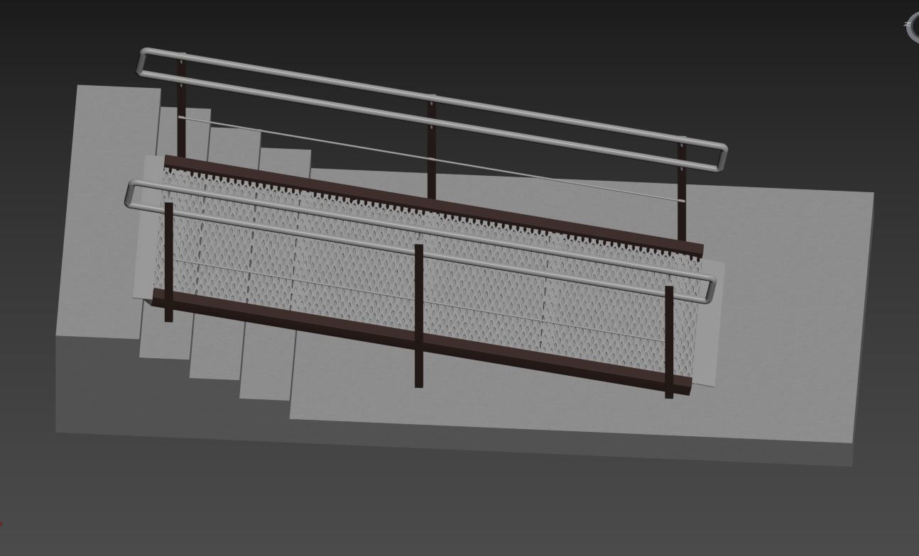 Metal ramp stairs with railing 3D model_10