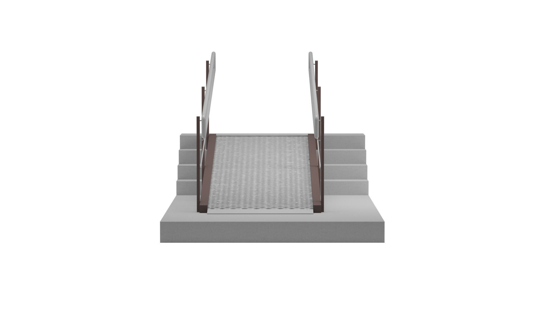 Metal ramp stairs with railing 3D model_2