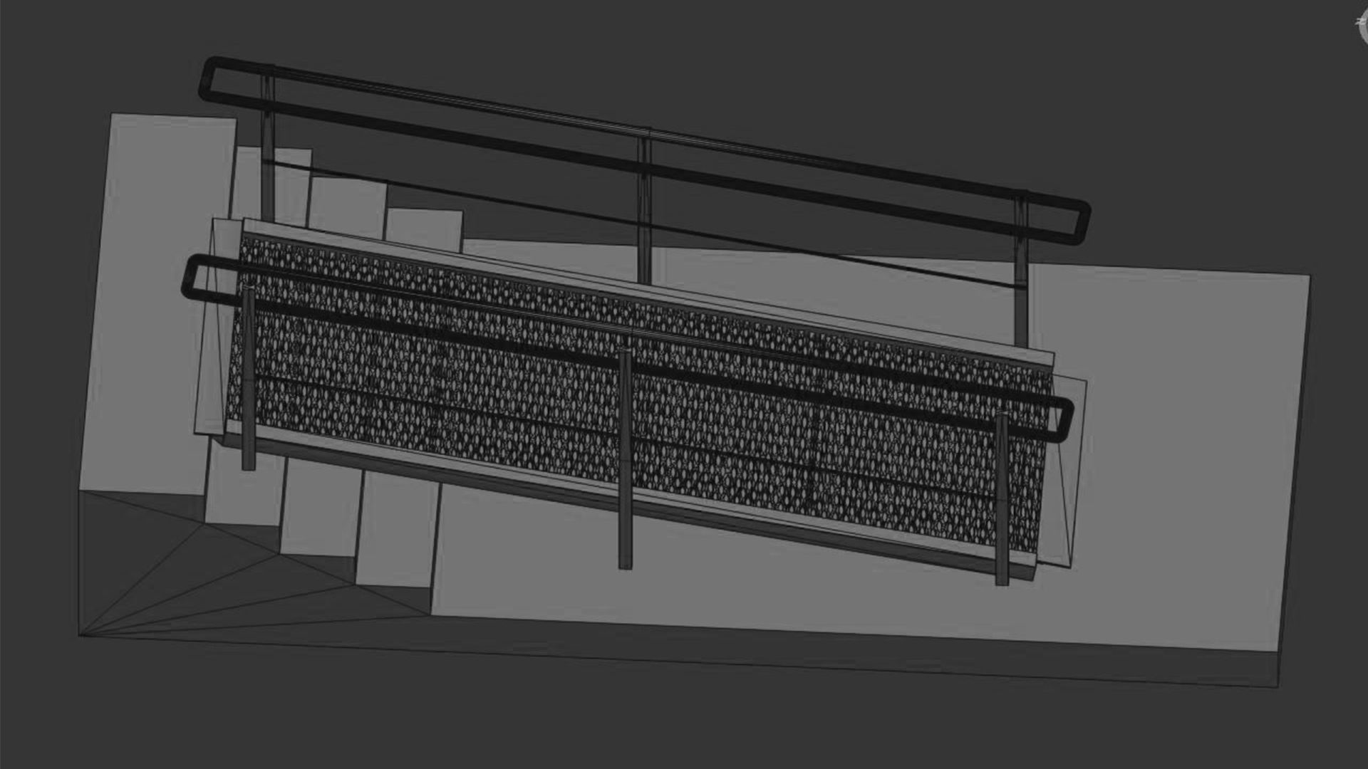 Metal ramp stairs with railing 3D model_16
