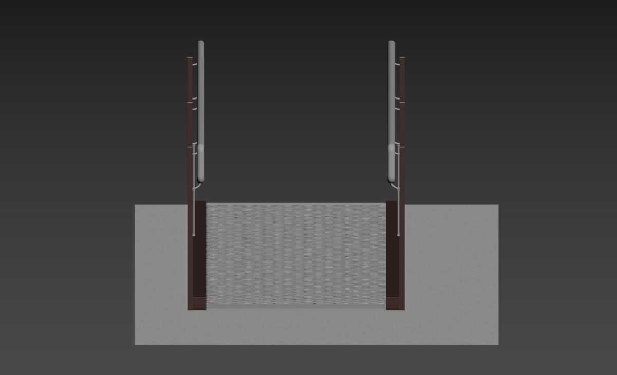 Metal ramp stairs with railing 3D model_8