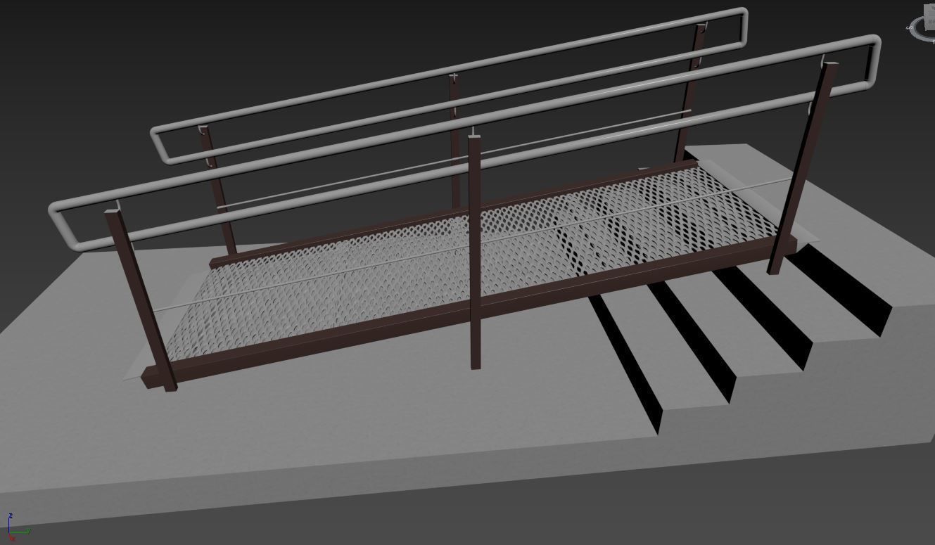 Metal ramp stairs with railing 3D model_15
