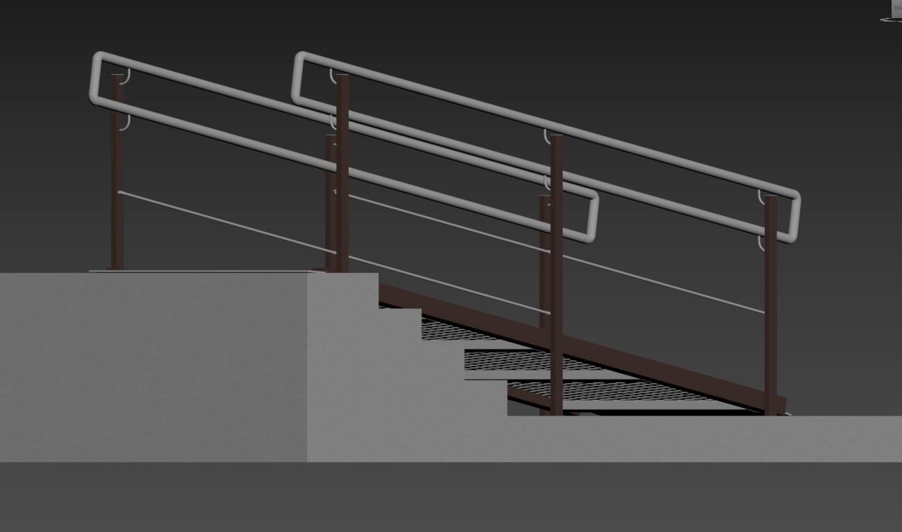 Metal ramp stairs with railing 3D model_9