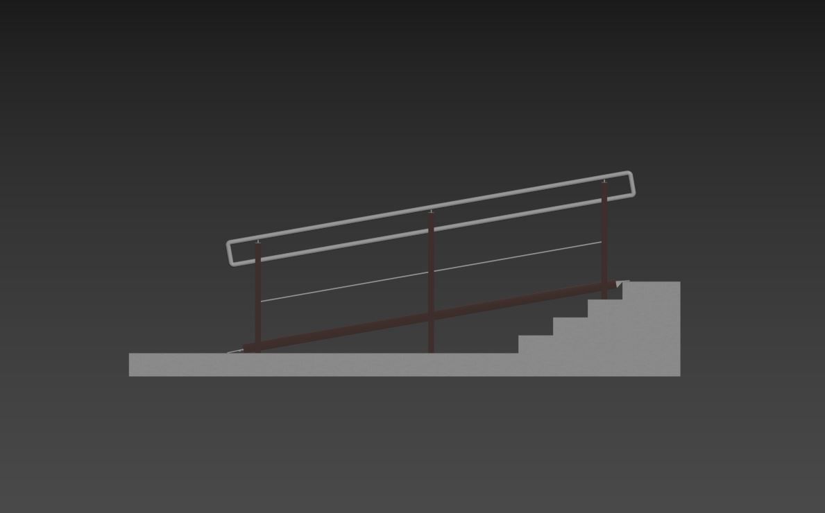 Metal ramp stairs with railing 3D model_6