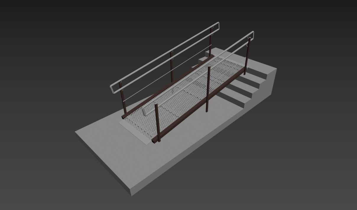 Metal ramp stairs with railing 3D model_13