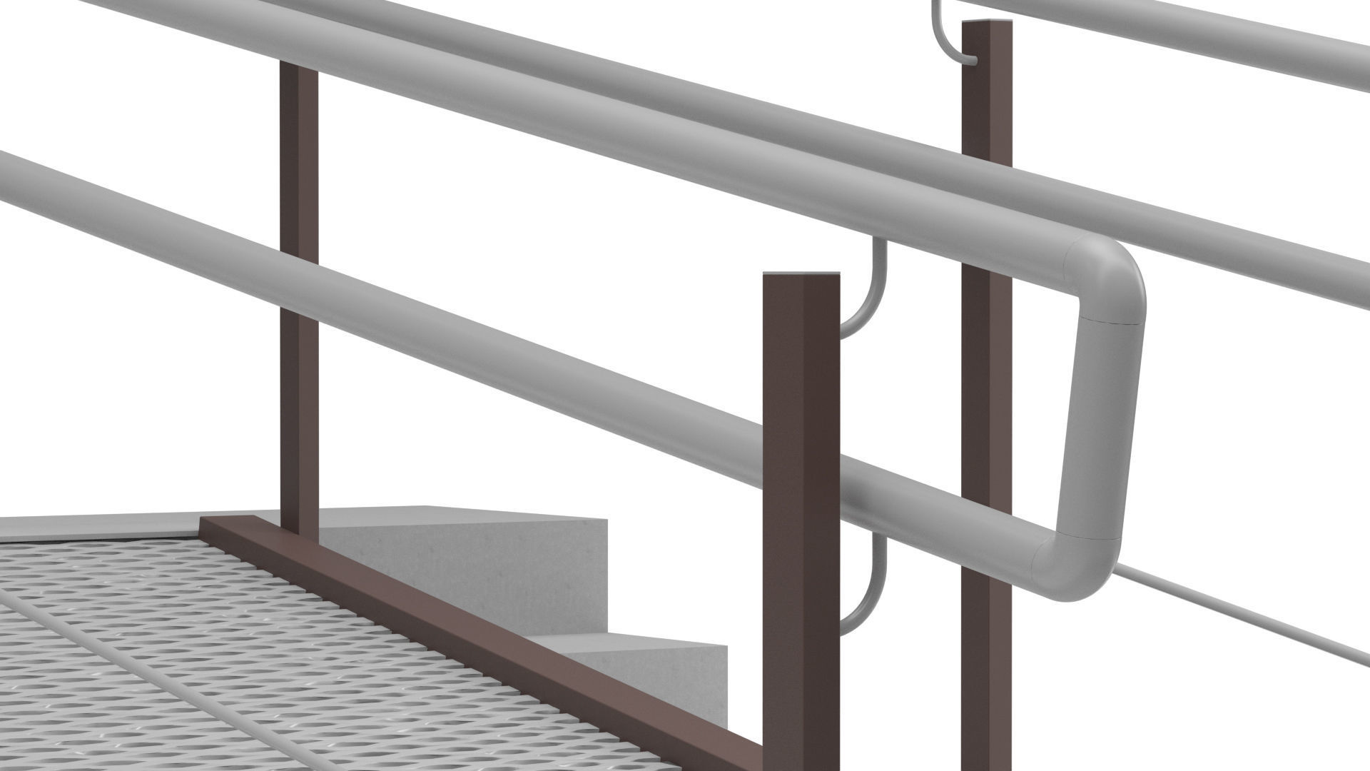 Metal ramp stairs with railing 3D model_5