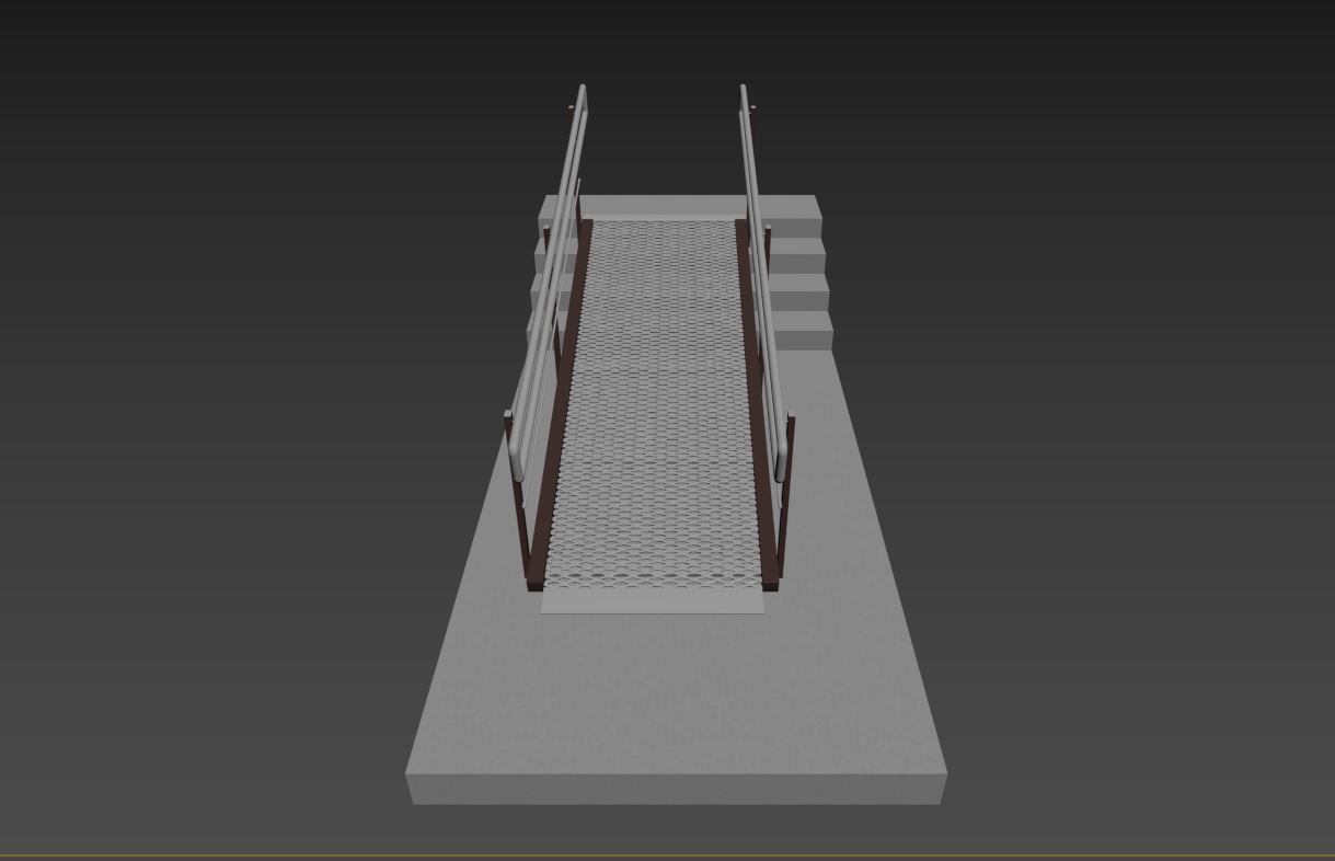 Metal ramp stairs with railing 3D model_14