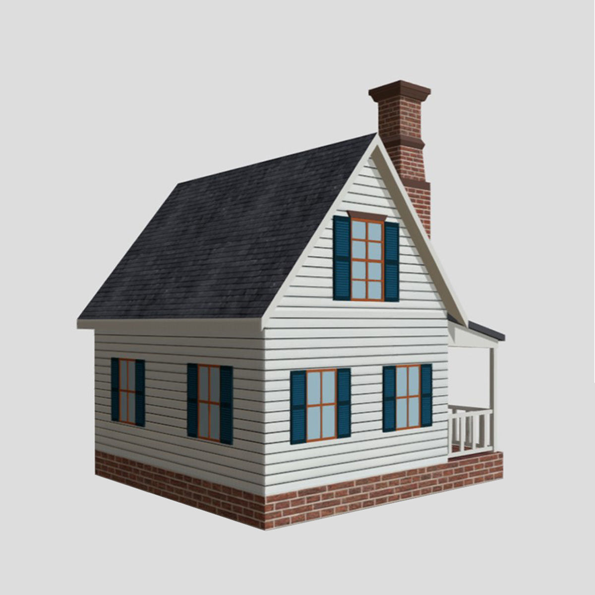 American Style Cottage - Town House Model Low-poly 3D model_2