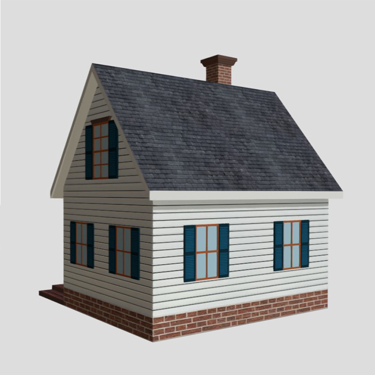 American Style Cottage - Town House Model Low-poly 3D model_3