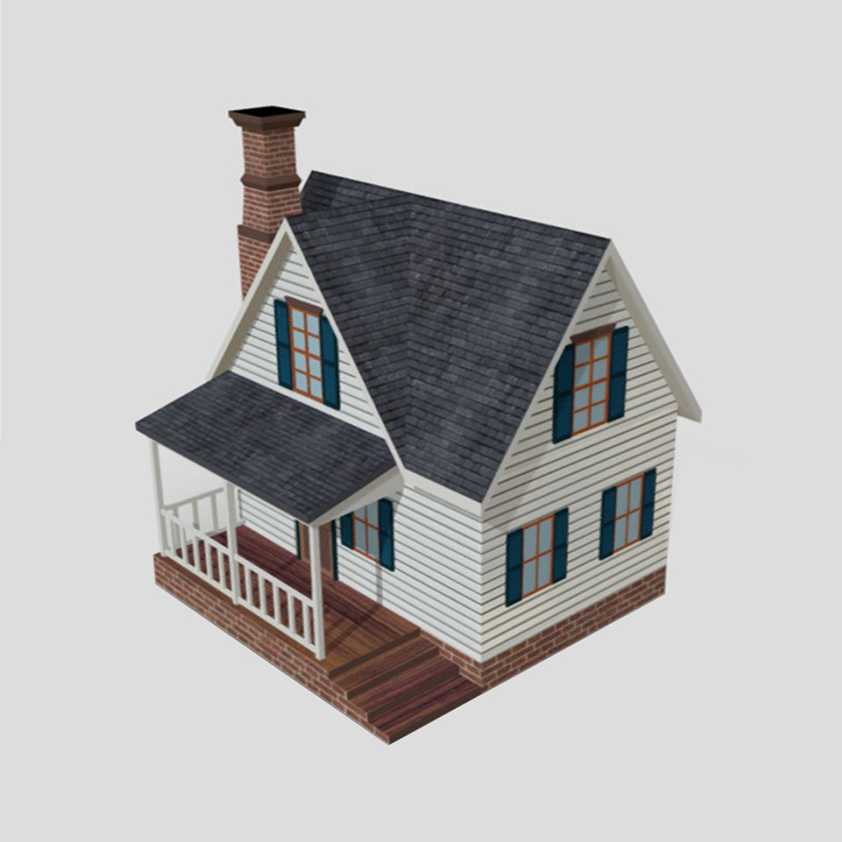American Style Cottage - Town House Model Low-poly 3D model_4