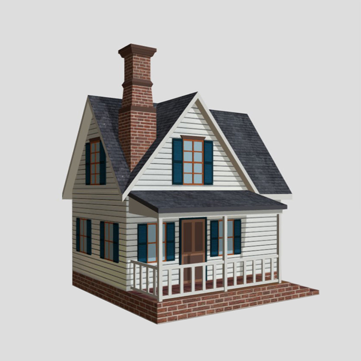American Style Cottage - Town House Model Low-poly 3D model_1